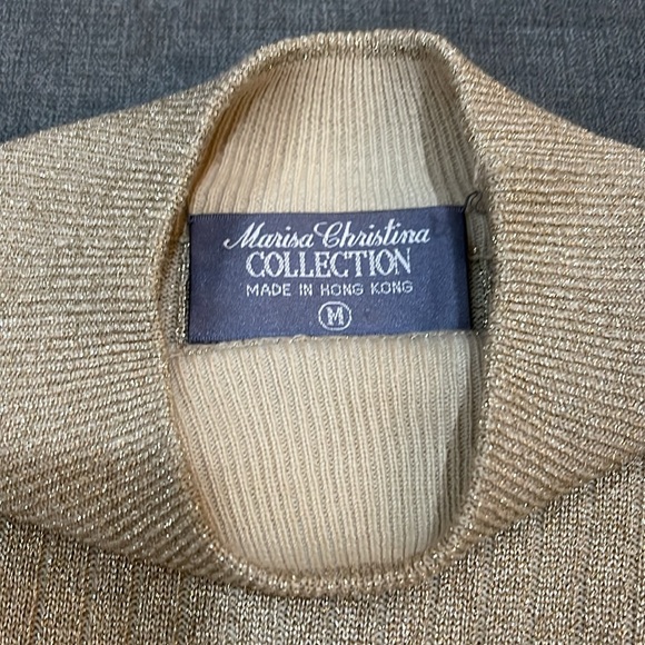 Marissa Christina collection gold shimmering long sleeved top SZ M 24-145 - Picture 5 of 8